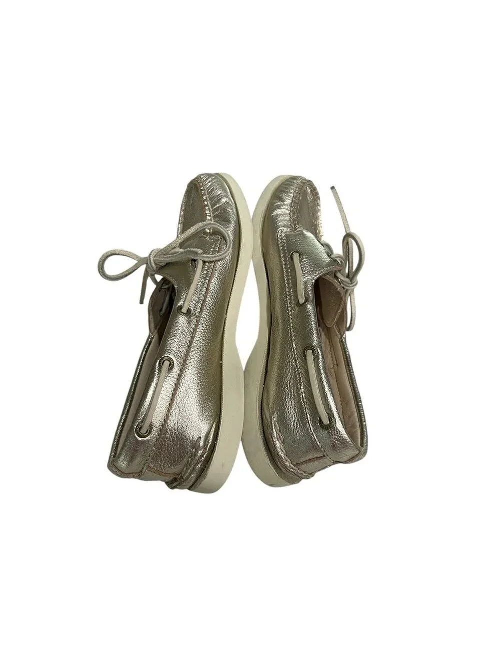 J. Crew X Sperry Topsider Gold Metallic 2 Eye Boat Shoes SZ 7 Women’s